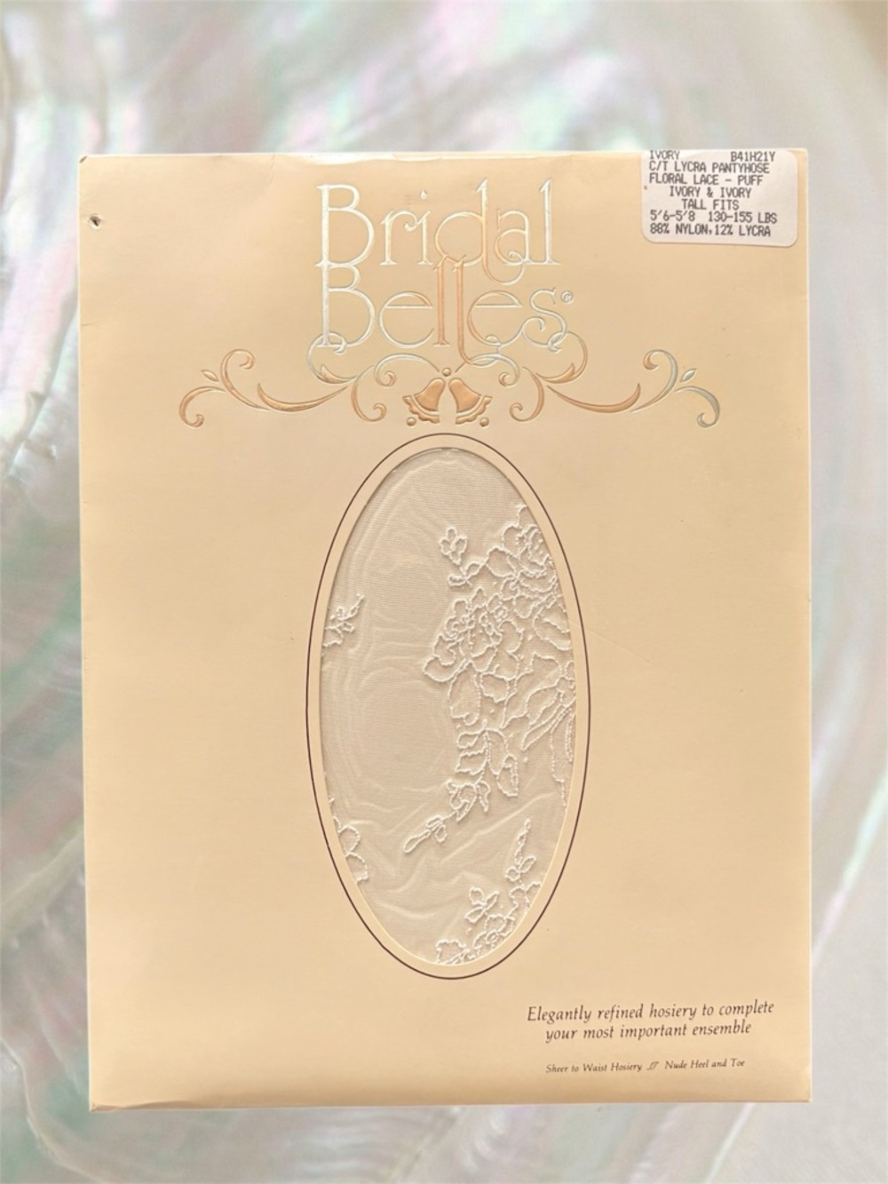 VTG NWT 80’s Bridal Belles Ivory Embroidered Tights Size Tall